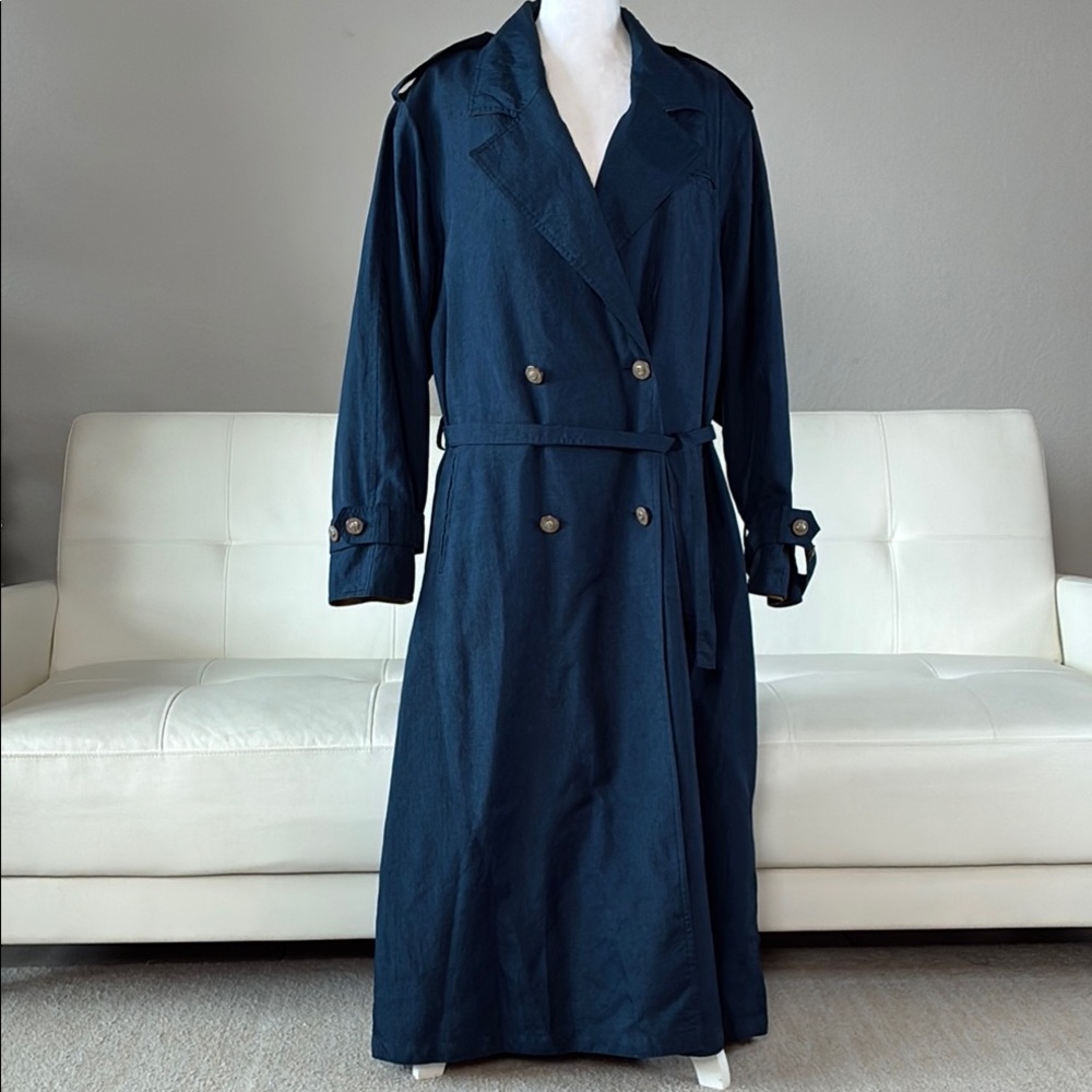 Vintage J Gallery Navy Blue Double-Breasted Trench Coat - Women’s Size 12